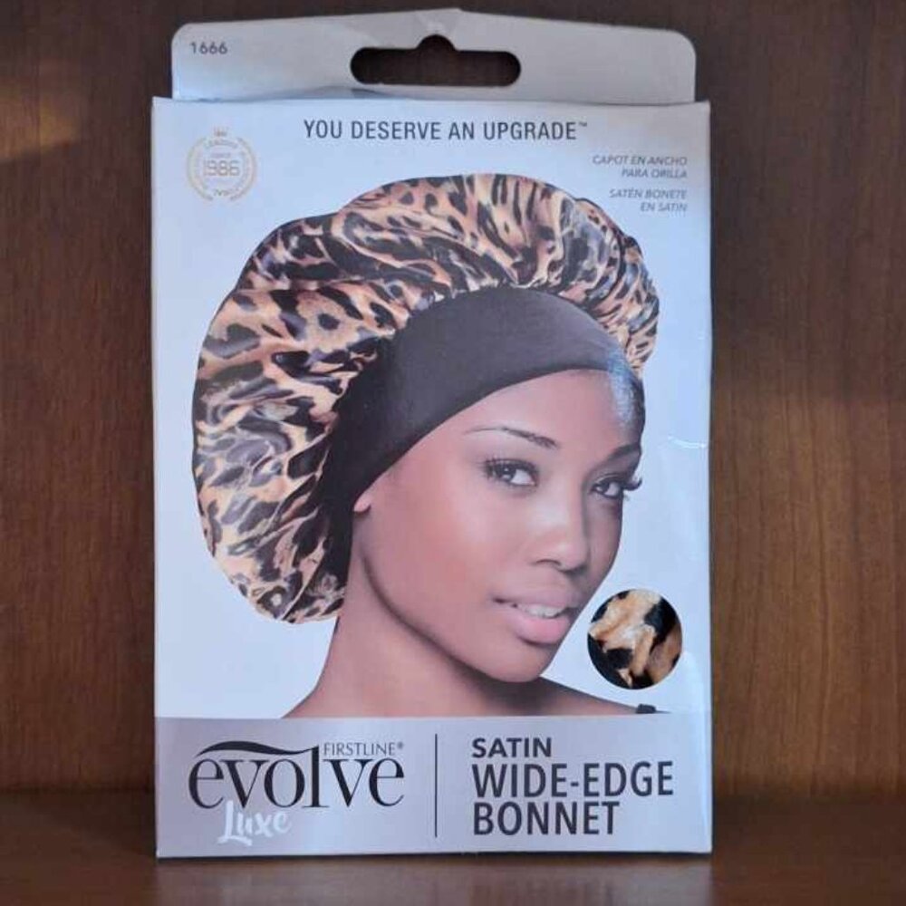 NIP Firstline Evolve Satin Wideedge Bonnet, Leopard Print
